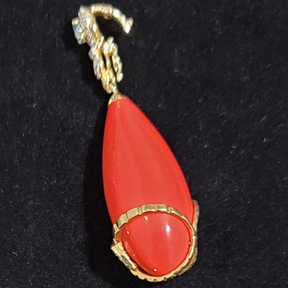 18K Orange Coral Gemstone pendant Brand new🔥 - Picture 8 of 9